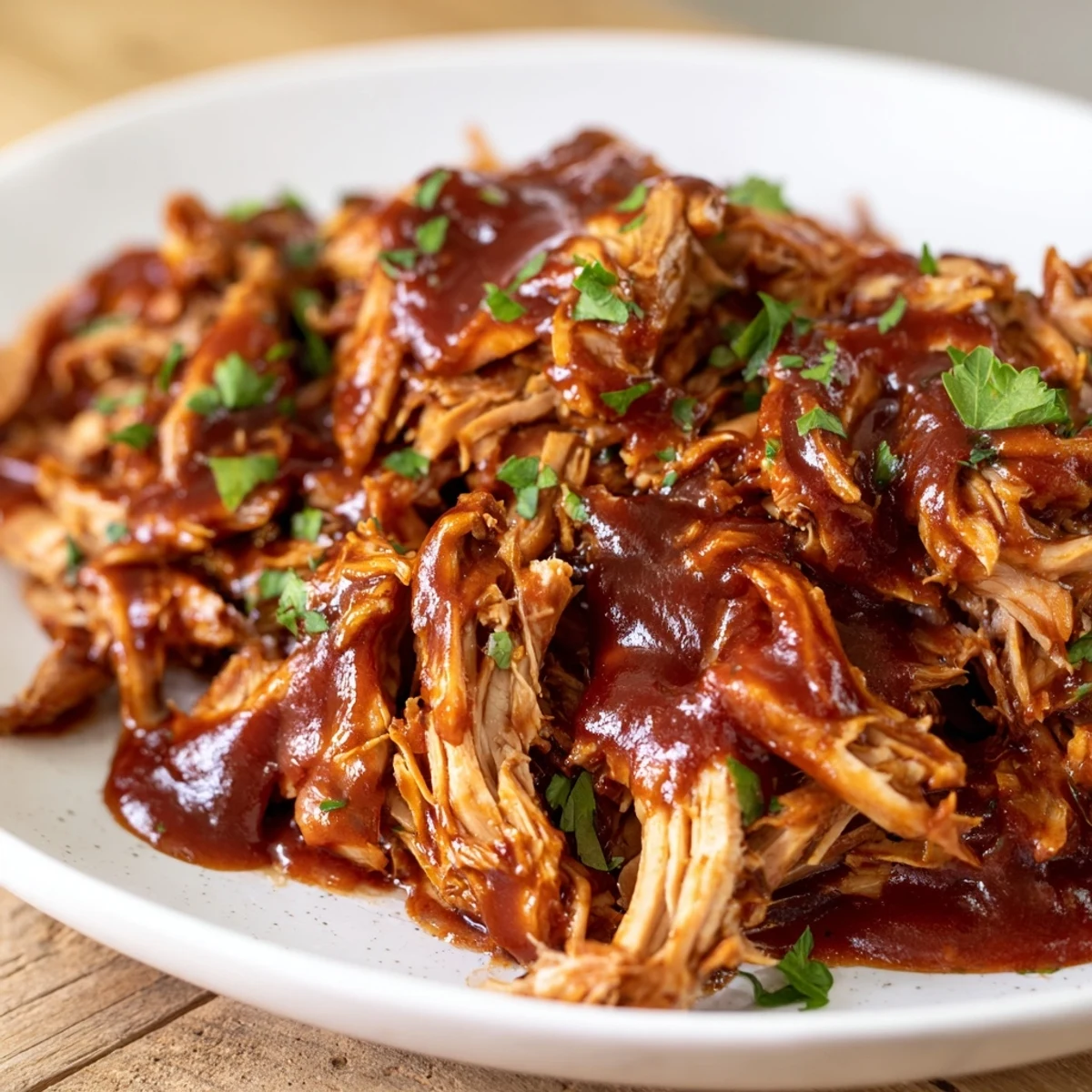 Tender slow-cooked chicken breasts coated in sweet Baby Rays barbecue sauce