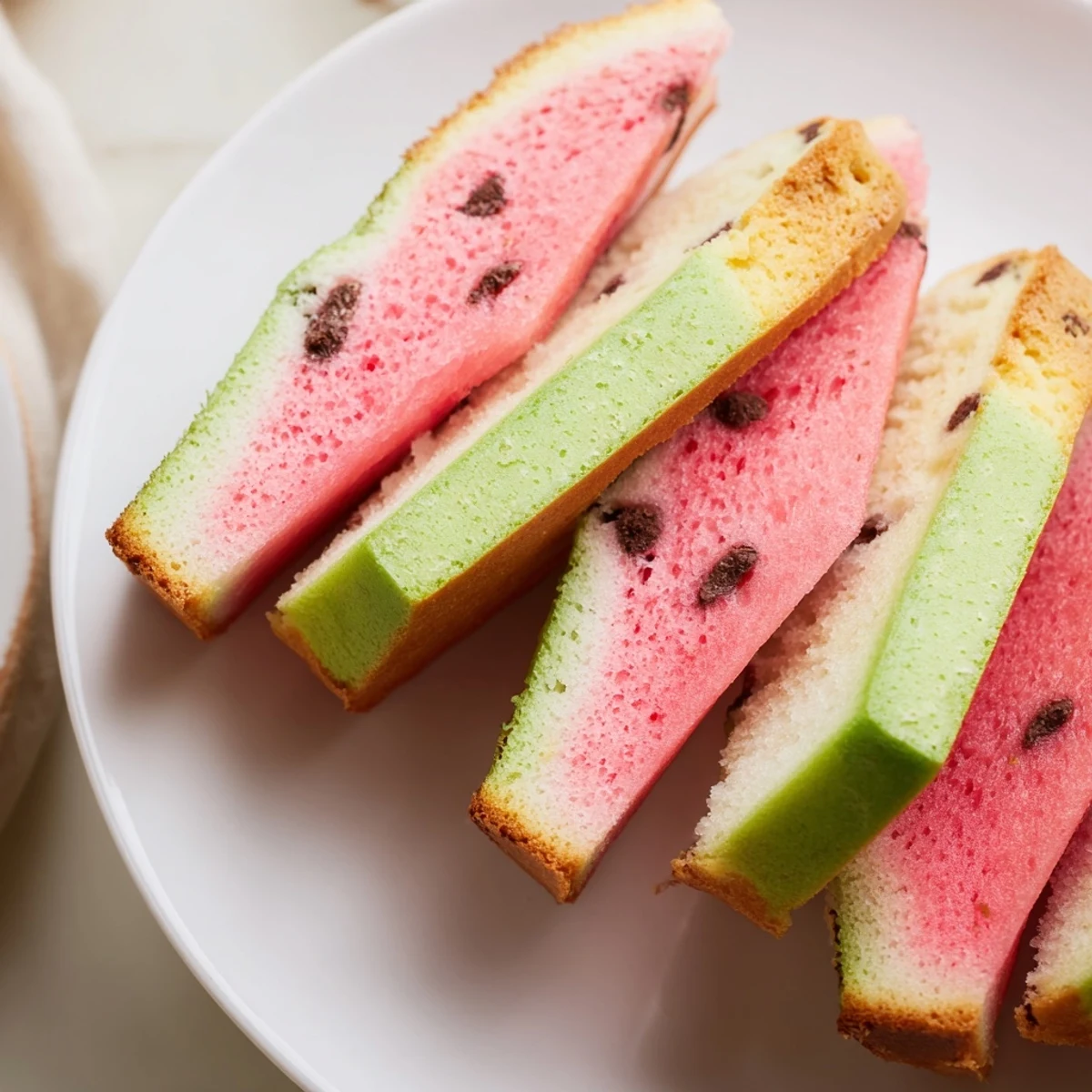Homemade watermelon bread with tender crumb and sweet fruity flavor, perfect sliced for summer breakfast or snacks