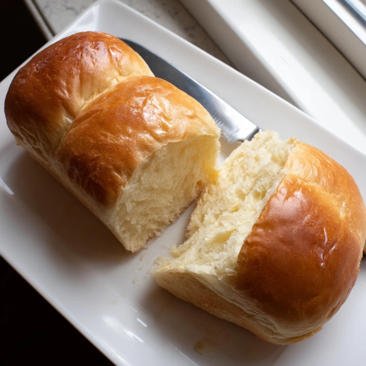 Golden brown homemade Amish white bread loaf with soft interior perfect for sandwiches