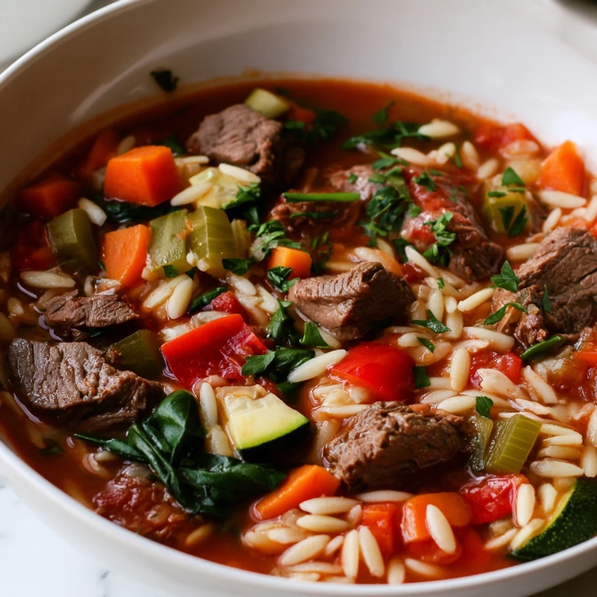 Hearty Beef And Orzo Soup