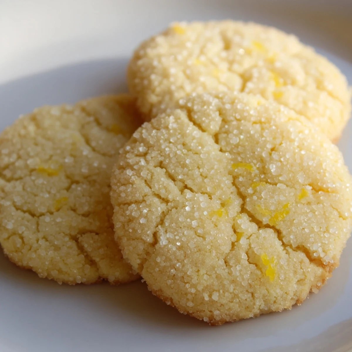 Golden lemon sugar cookies with crackly sugar coating fresh from the oven