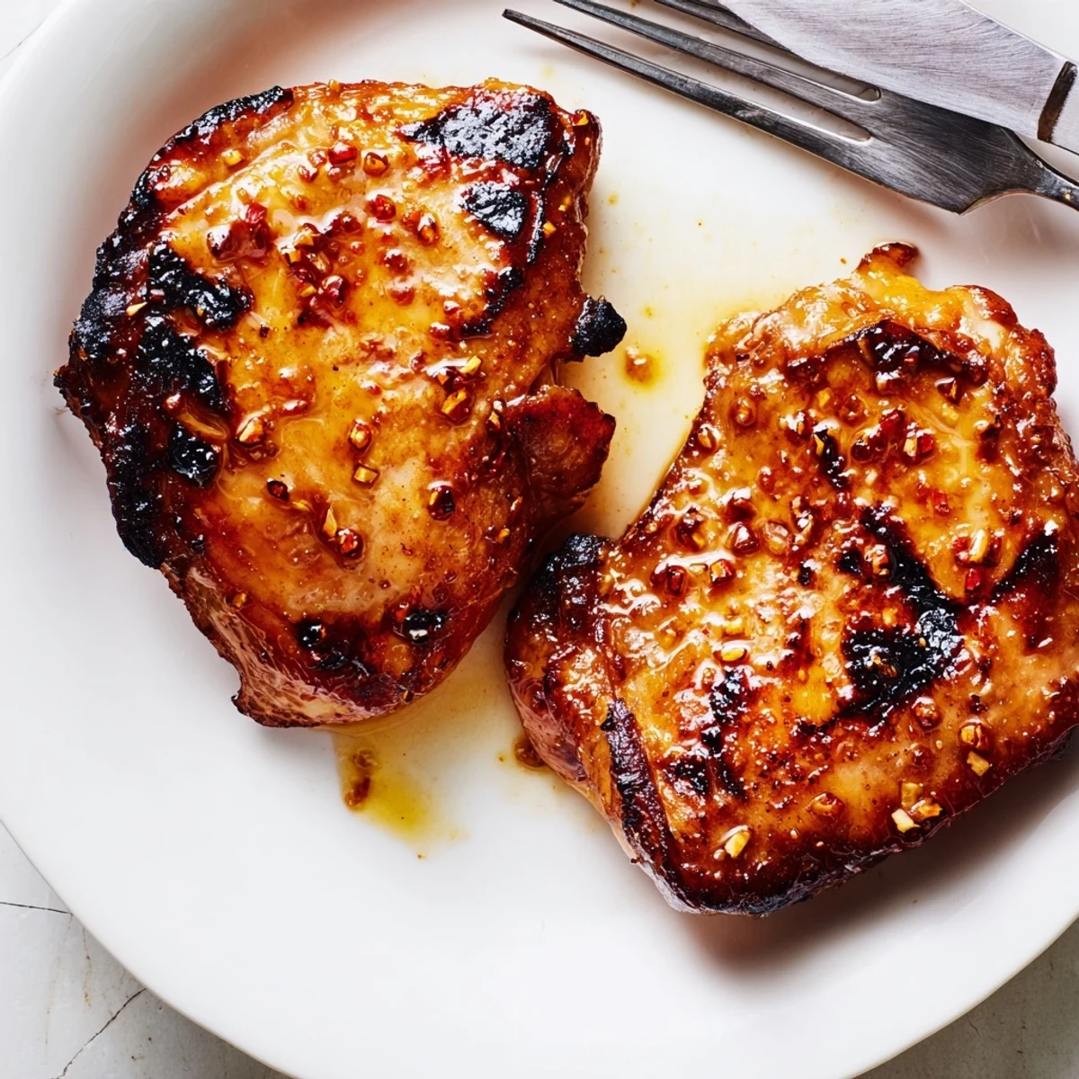 Tender chicken thighs brushed with killer chicken thigh marinade served alongside roasted vegetables