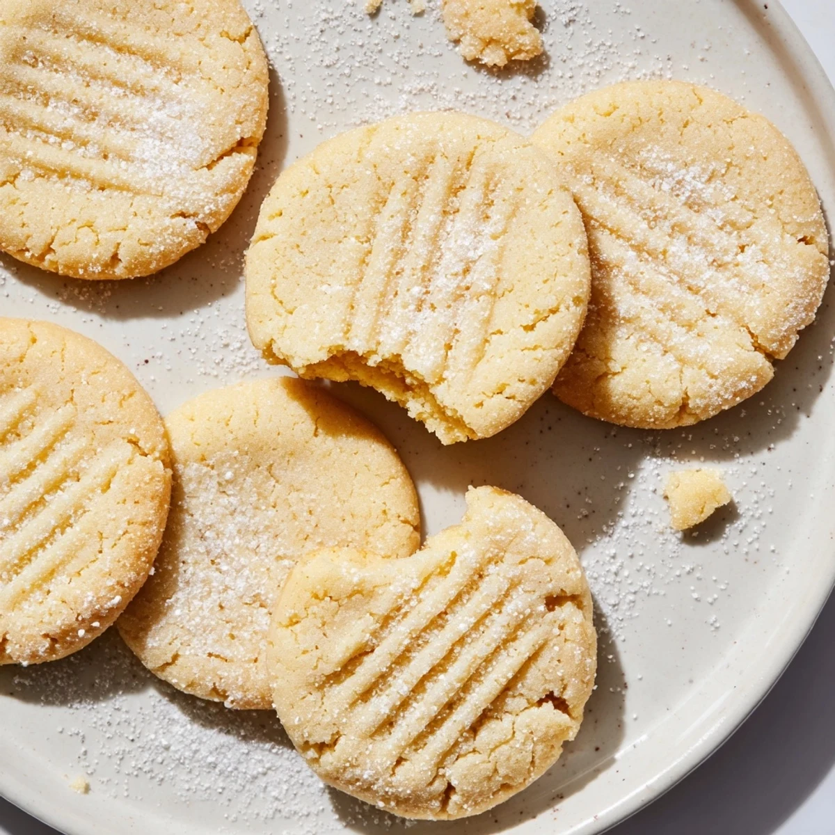 A plate of tender Grandma's Secret Butter Cookies paired with a steaming cup of tea