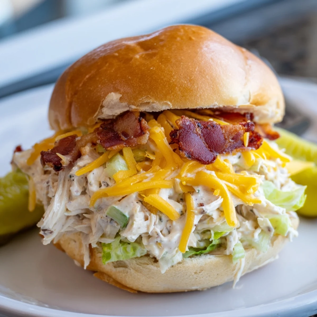 Baked Crack Chicken Sandwiches served on brioche, tangy ranch and pickles suggested.