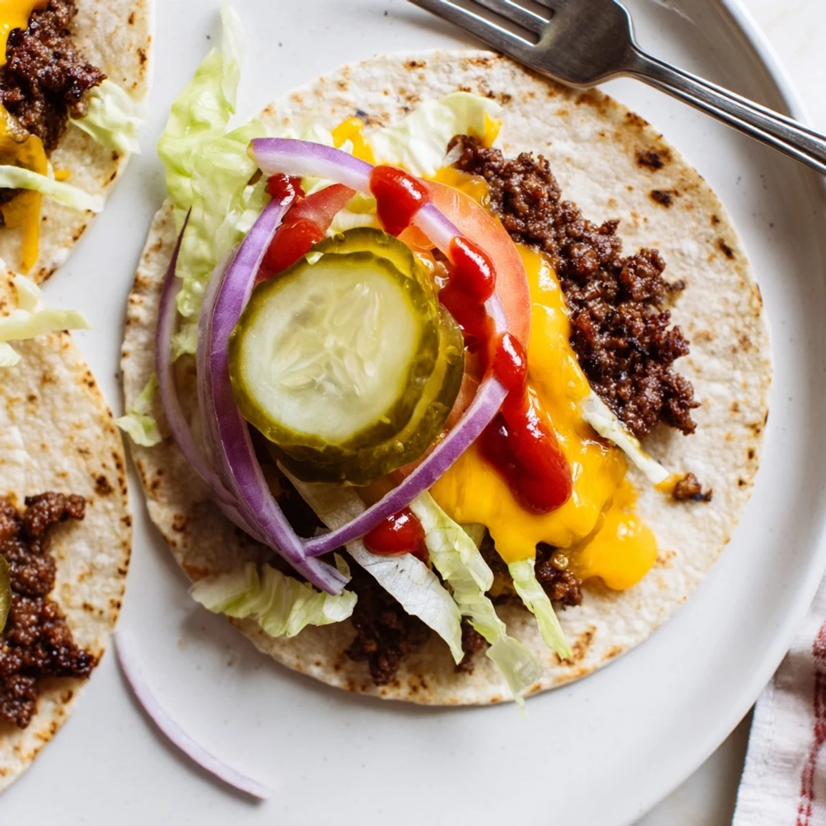 Weeknight Smash Burger Tacos served warm with toasted tortillas and fries