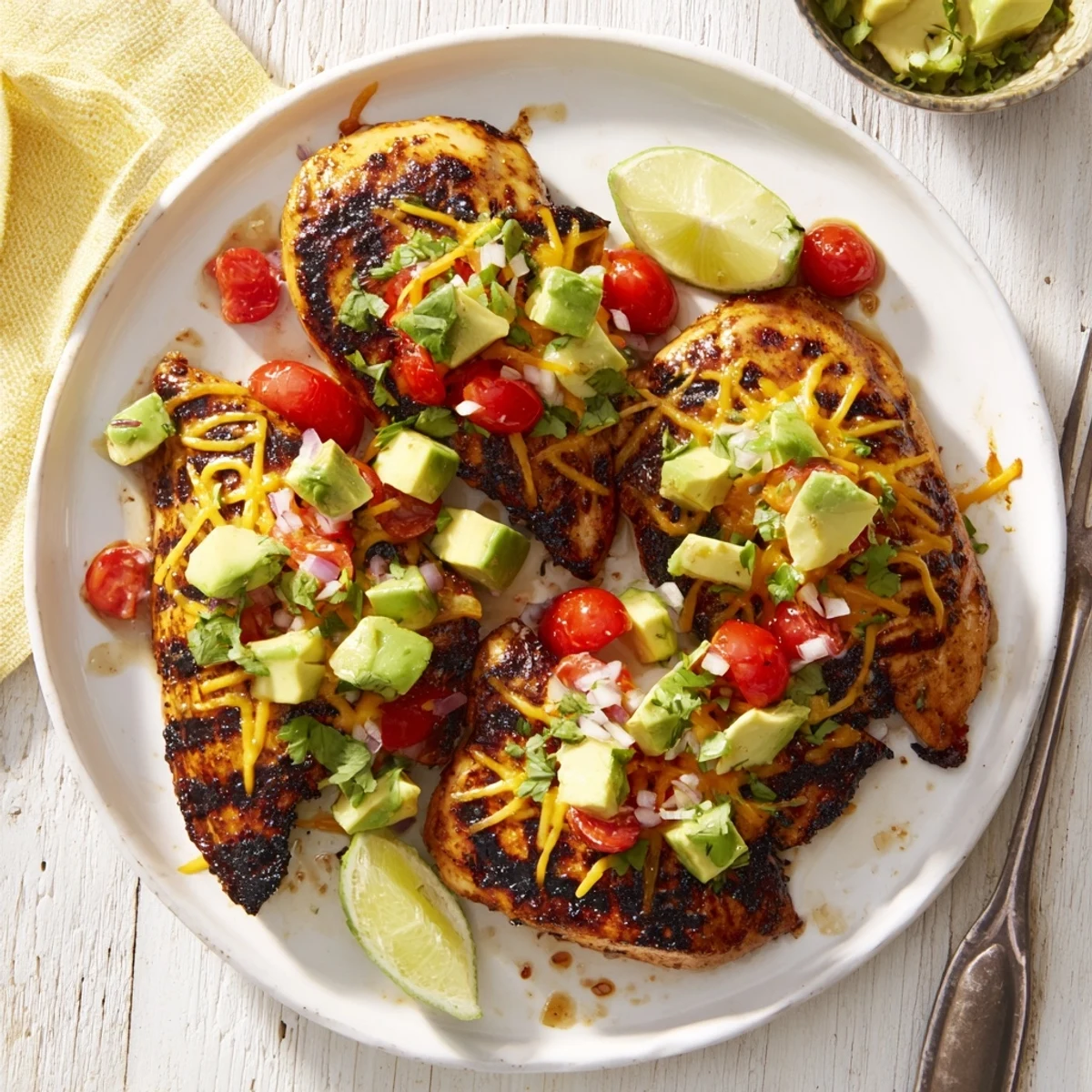 Grilled Fiesta Lime Chicken With Avocado served with creamy tomato avocado salsa  