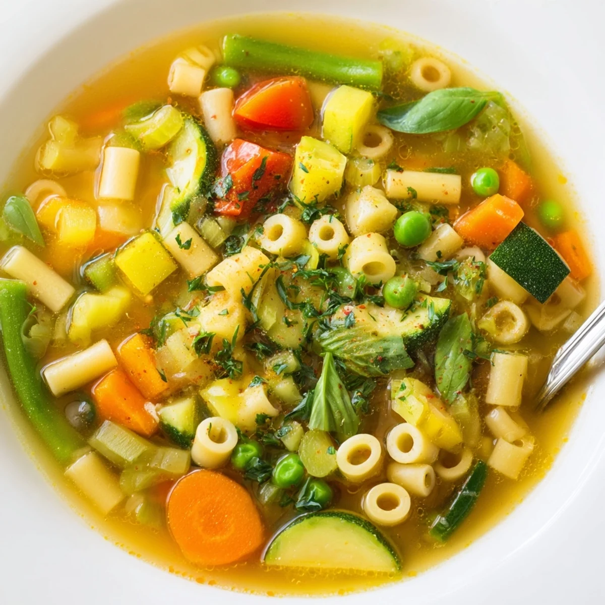 Hearty Spring Minestrone Soup Recipe served with crusty bread and olive oil