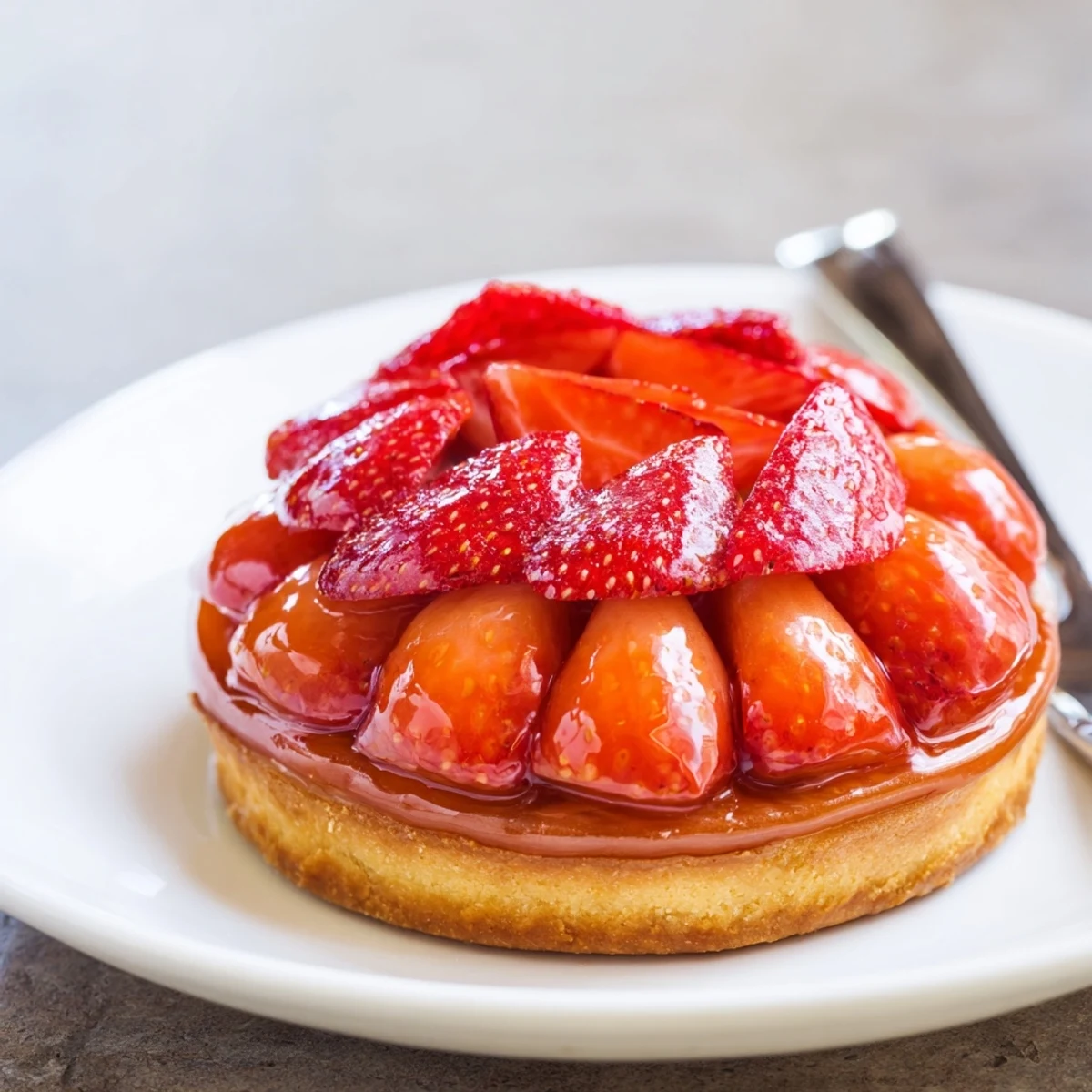 Tarte aux Fraises with glossy fresh strawberries atop creamy vanilla pastry cream.
