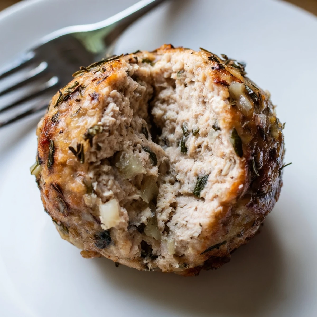 Sage Onion Chicken Balls, golden-baked with aromatic herbs and caramelized onions.
