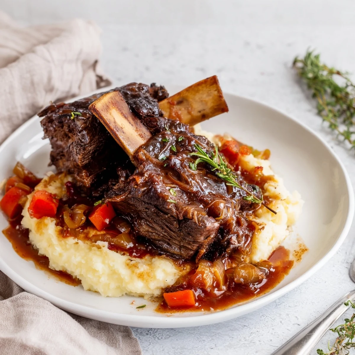 Succulent fall off the bone Slow Cooker Beef Short Ribs with carrots and thyme
