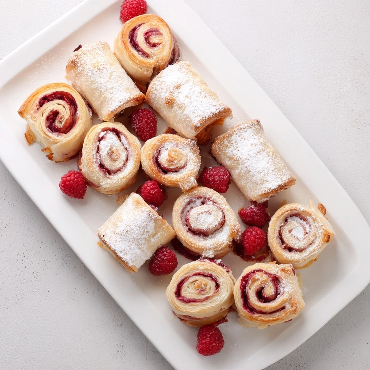 Golden raspberry puff pastry rolls recipe featuring flaky layers and sweet raspberry jam filling