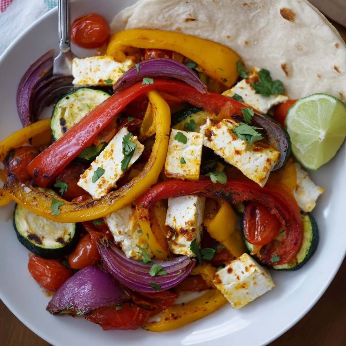 Roasted Tajin Feta Sheet Pan Fajitas steaming, ready to fill warm tortillas