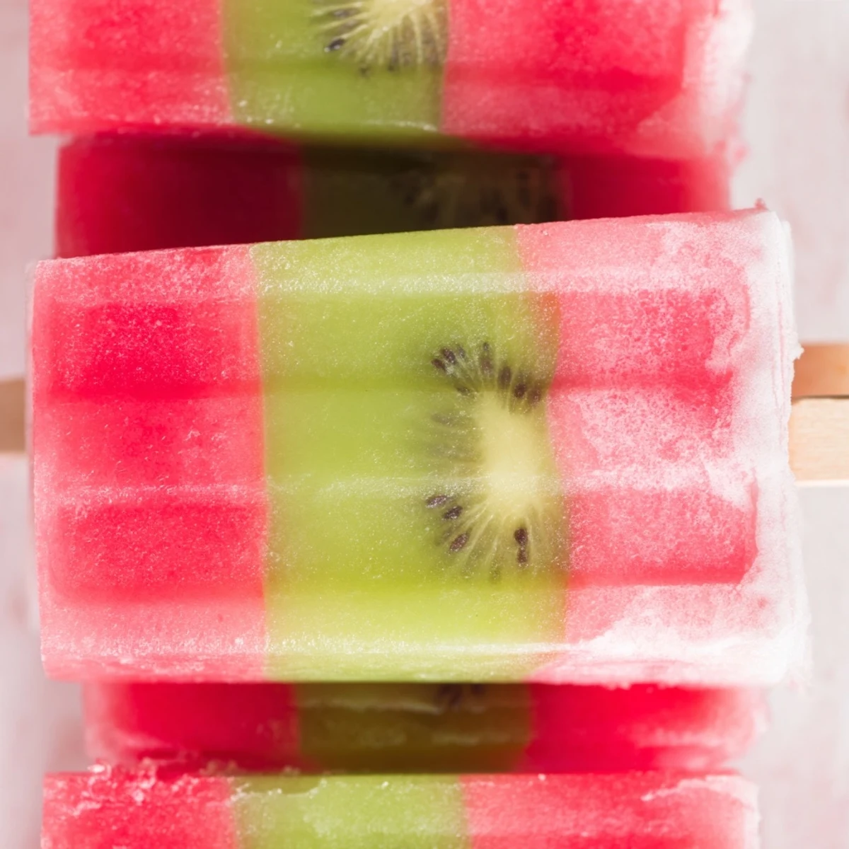Refreshing watermelon kiwi fruit pops displaying two colorful fruit layers in popsicle molds