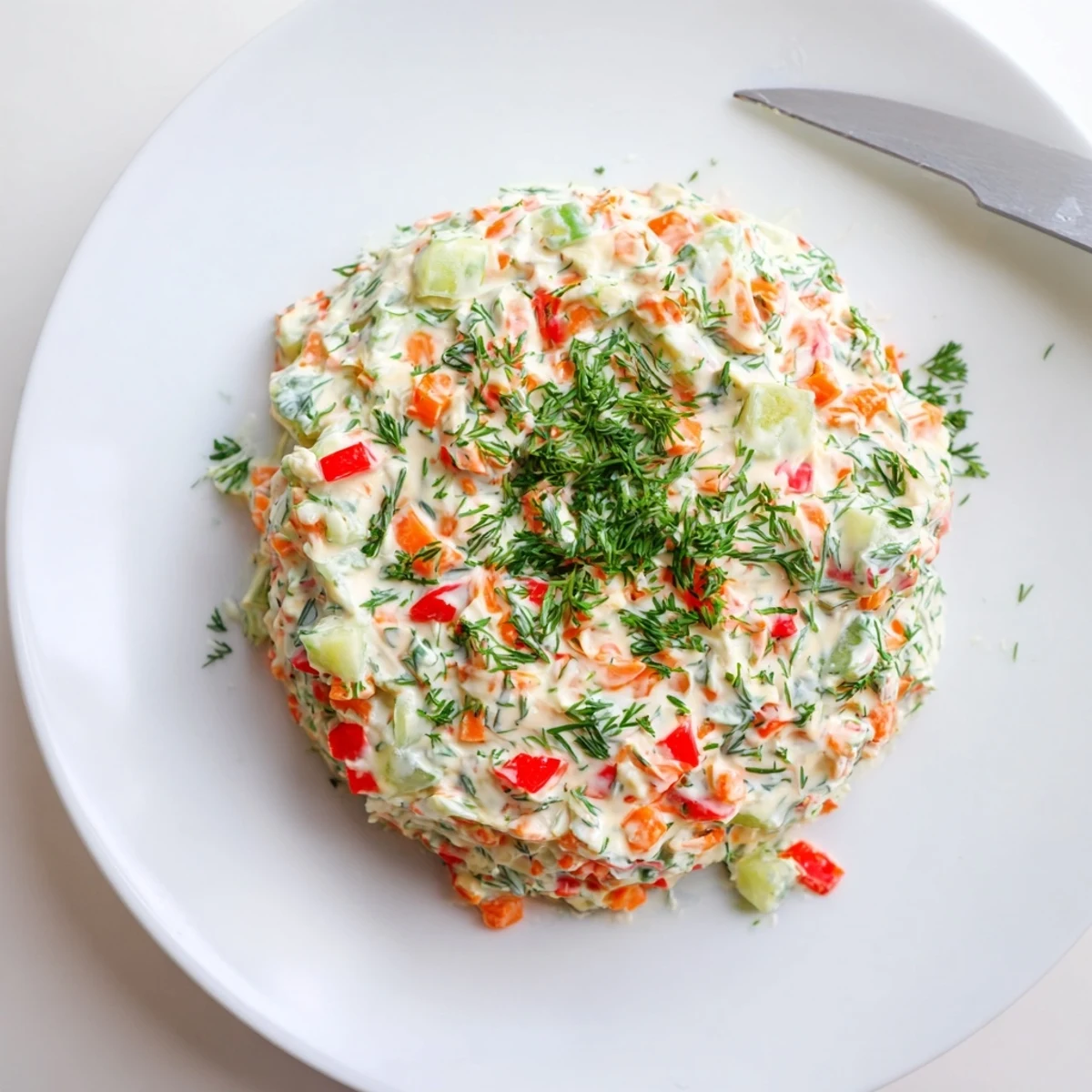Homemade garden vegetable spread showcasing vibrant red peppers and fresh green herbs