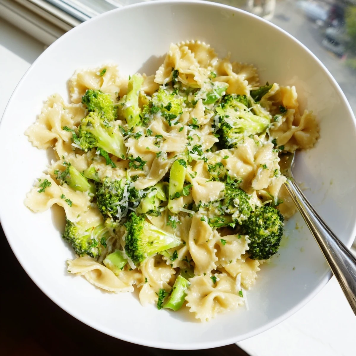 Mafaldine Pasta Limone Broccoli tossed in a glossy lemon butter sauce with tender green florets