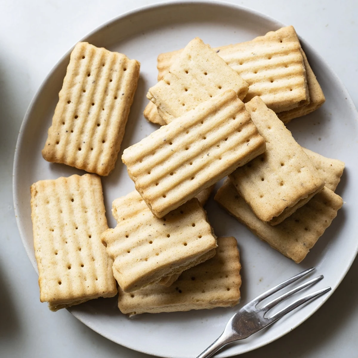 Golden French Petit Beurre biscuits fresh from the oven on a cooling rack