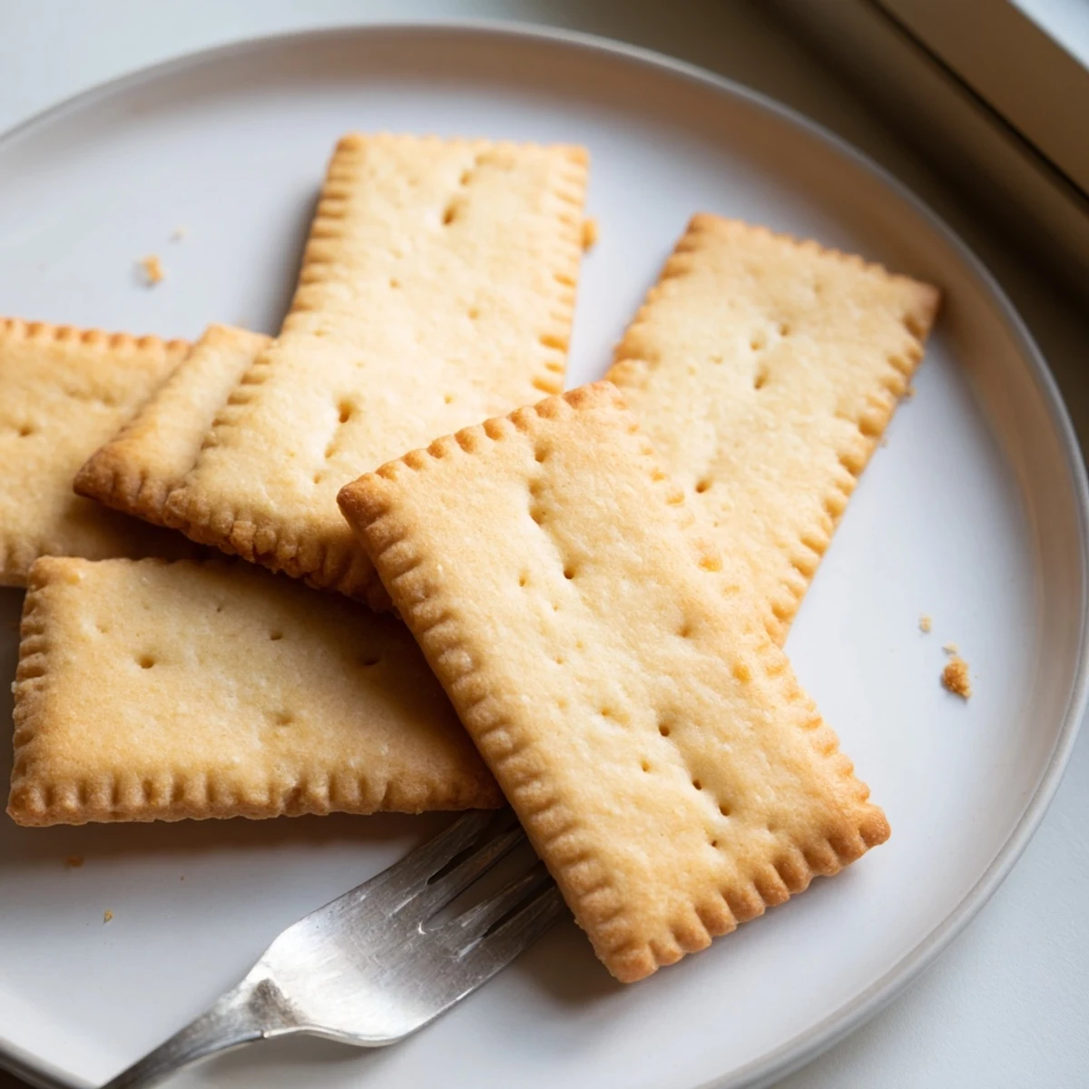 Classic Petit Beurre shortbread with fork-dotted tops resting on parchment paper