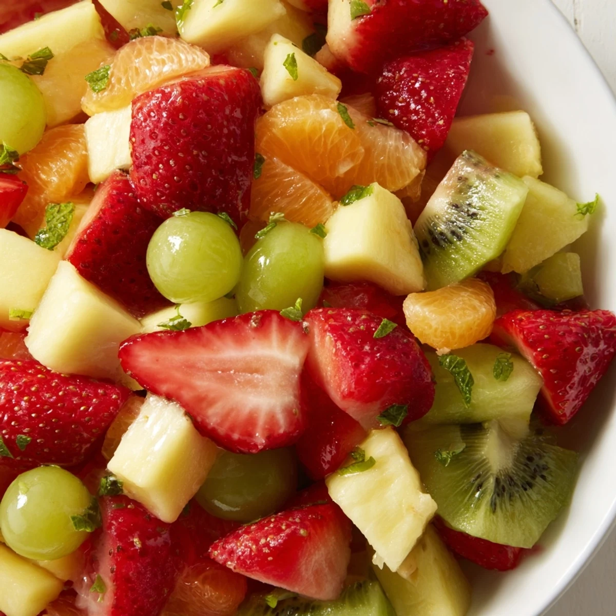 Vibrant fruit bowl tossed in sweet citrus glaze ready for a healthy breakfast