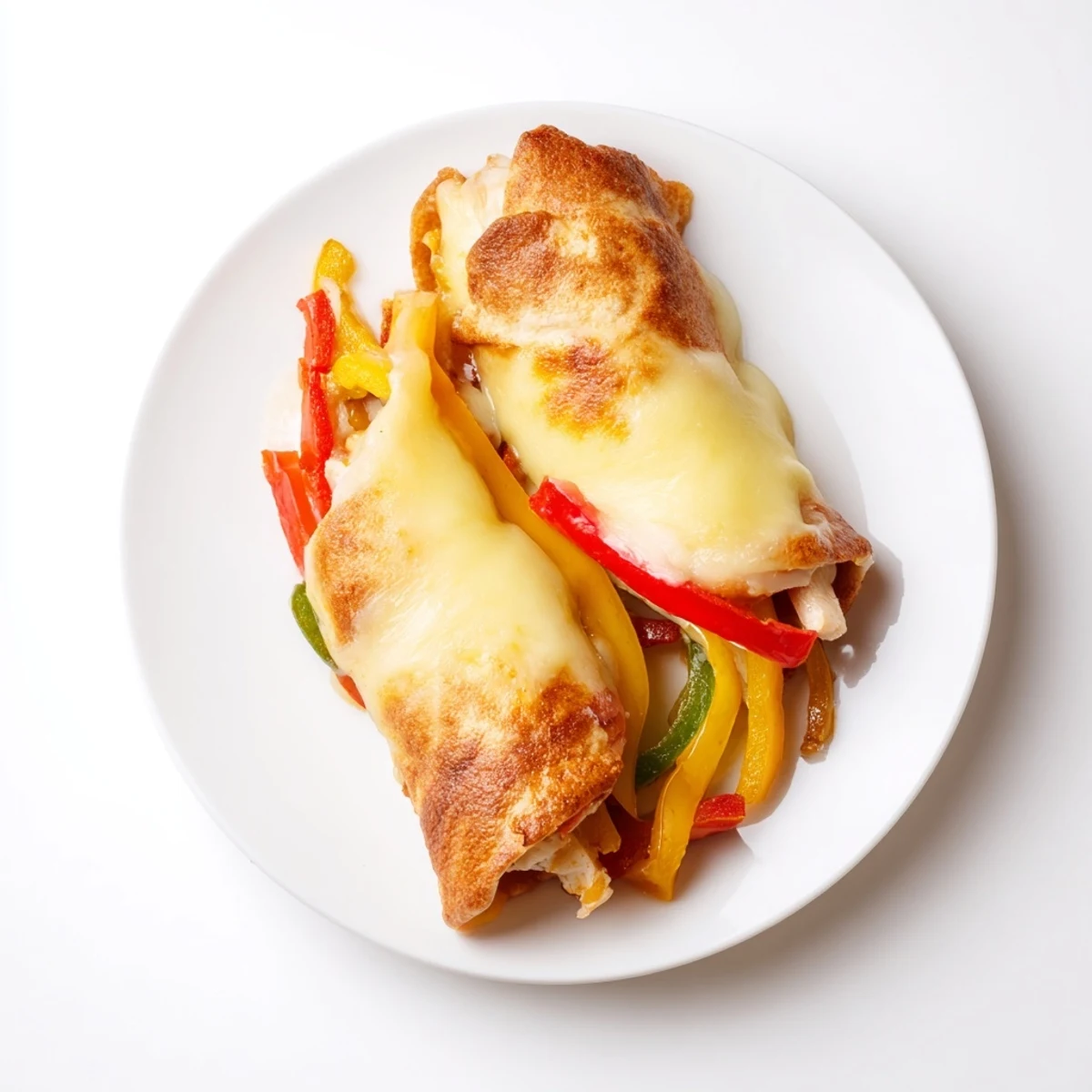 Golden brown baked chicken fajita roll ups garnished with fresh cilantro and lime wedges.